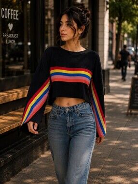 Fashion Nova Women’s OVERSIZED Knit Crop Multicolor Striped Sweater, Size XS